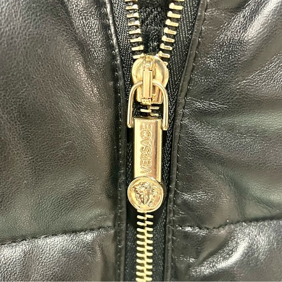 Versace Lambskin Goose PRISTINE Down Jacket Hood Coat Medusa 38 Medium Leather - Picture 6 of 13